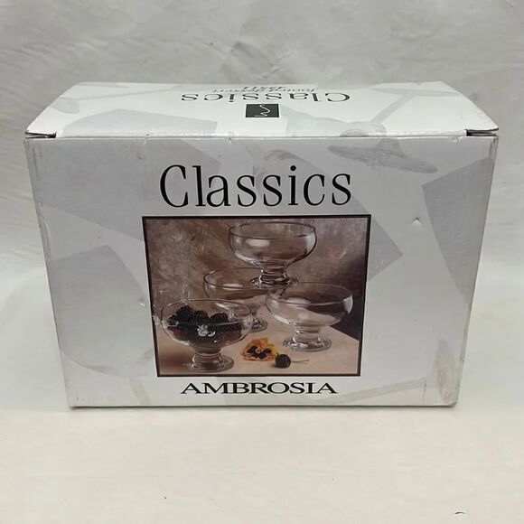 Classics Other - Classics Ambrosia Cups Durable Clear Glass Set Of 4 Footed Dessert Ice Cream